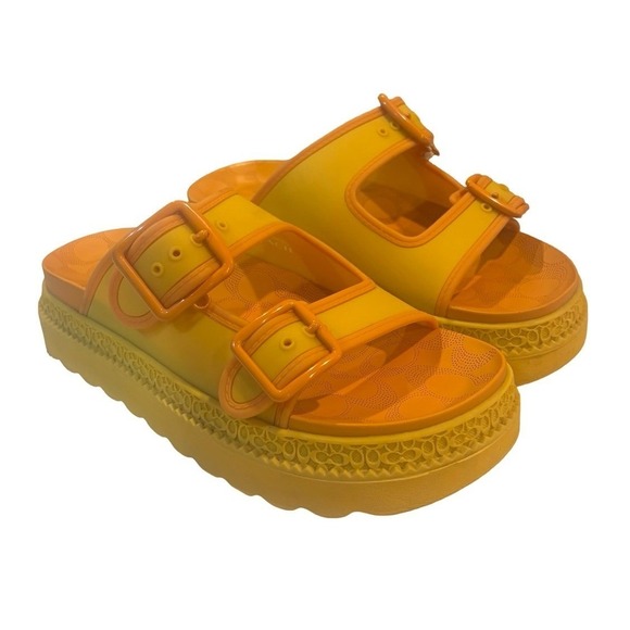 Coach Shoes - Coach Udele Sport Slide Yellow Orange Platform Buckle Sandals CA483 Womens 8B